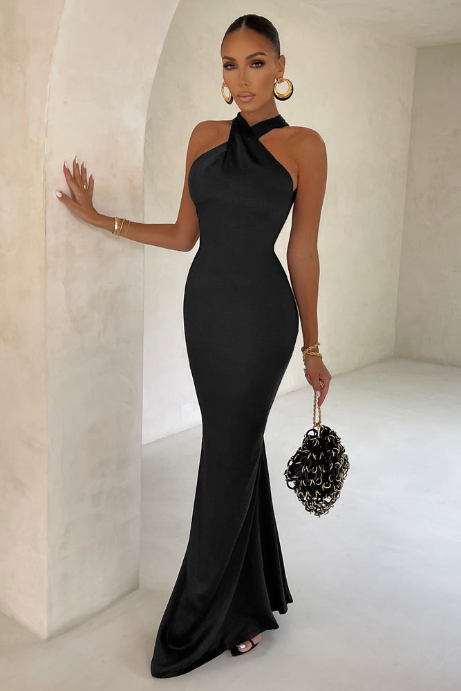 black halter neck dress